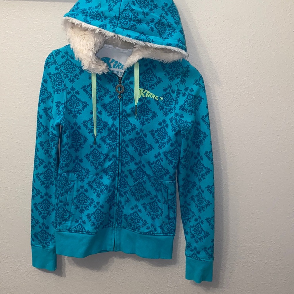 Vintage Kirra Hoodie‎ with Fur size small teal floral